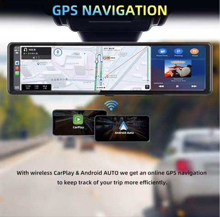 12 инча 4К огледало с Android auto/Car play, видео регистратор камера