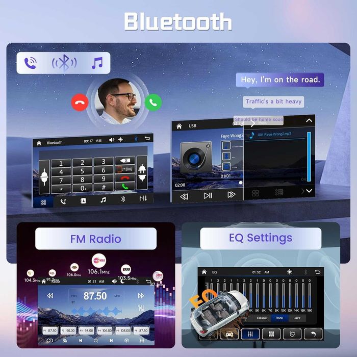 Rimoody Двудиново безжично Carplay/Android Auto автомобилно стерео, 7"