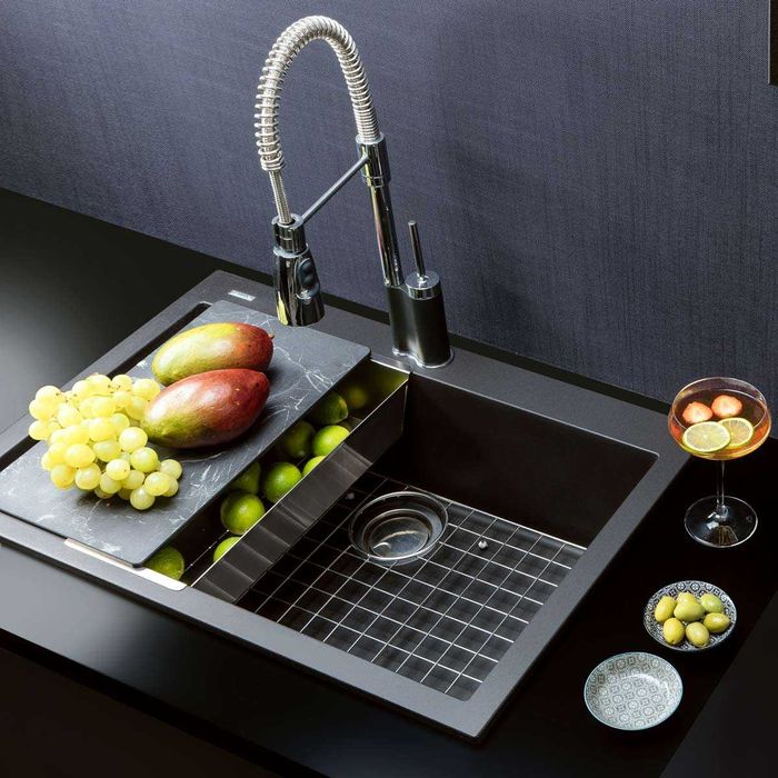 Chiuveta bucatarie granit CookingAid Cube ON7610 Neagra / Black Metal