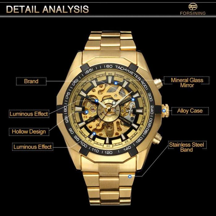 Ceas Forsining schelet barbatesc automatic Gold