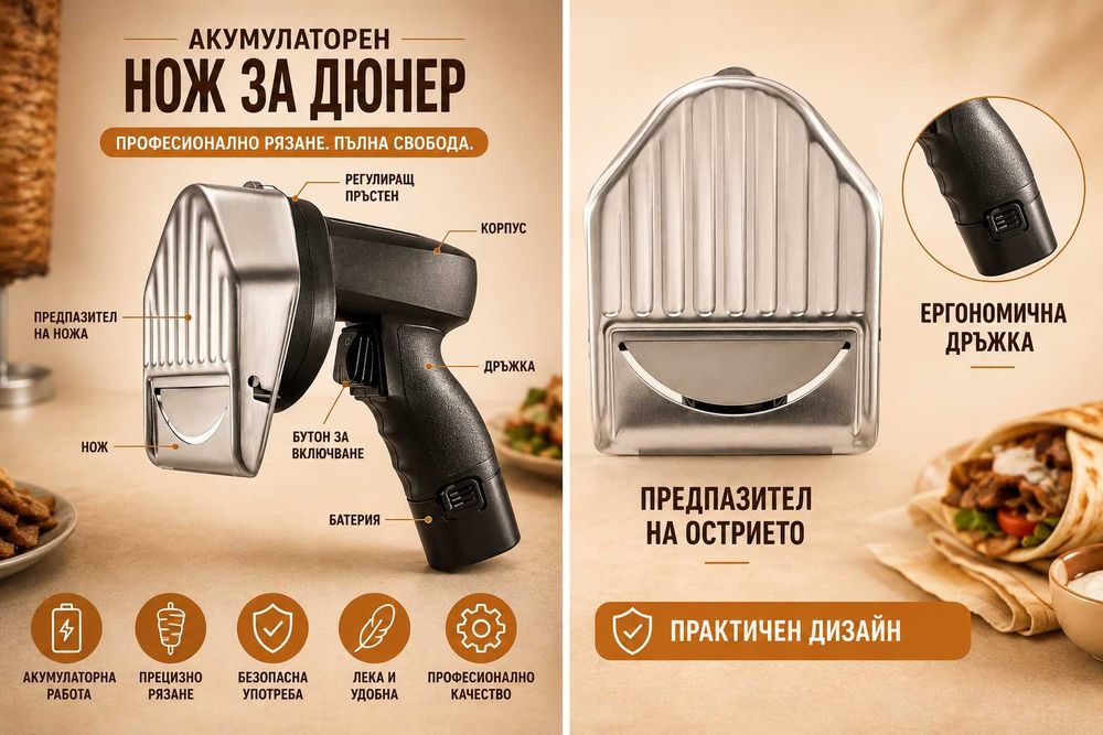 Акумулаторен професионален нож за ДЮНЕР – 2 батерии, 2 ножа