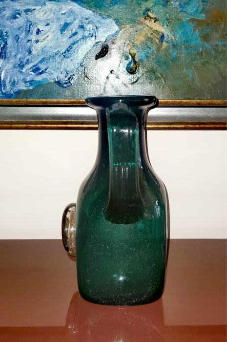 Стъклена кана ваза с бронзов медал духано занаятчийско стъкло Мурано