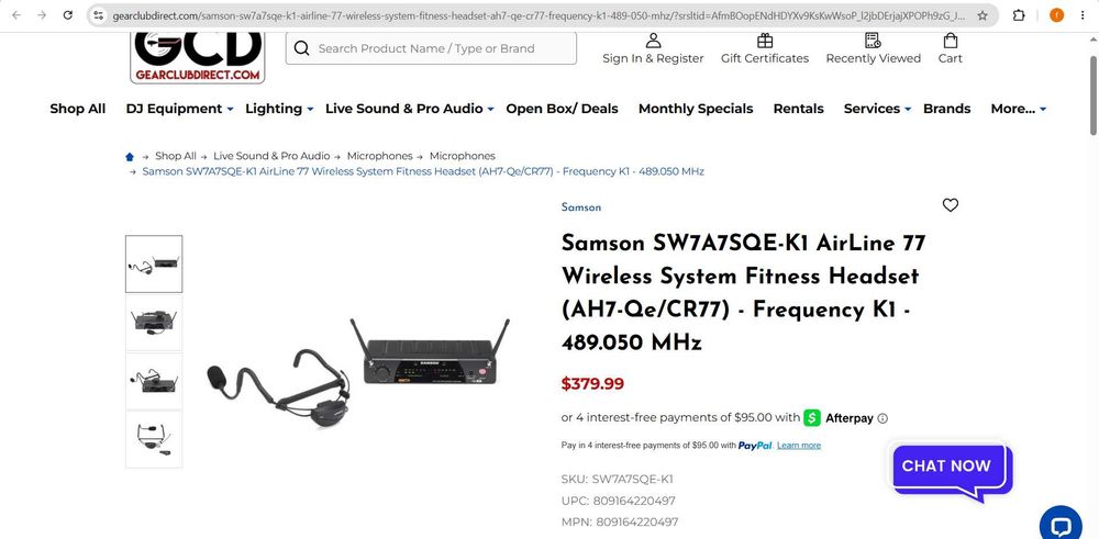 Samson SW7A7SQE-K1 AirLine 77 Wireless System Fitness Headset   Микрофон за глава без кабели