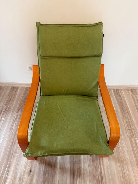 Scaun Balansuar de Interior – Verde cu Lemn Cireș, Aproape Nou.