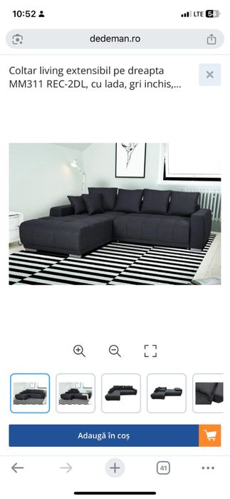Coltar living extensibil cu lada gri inchis