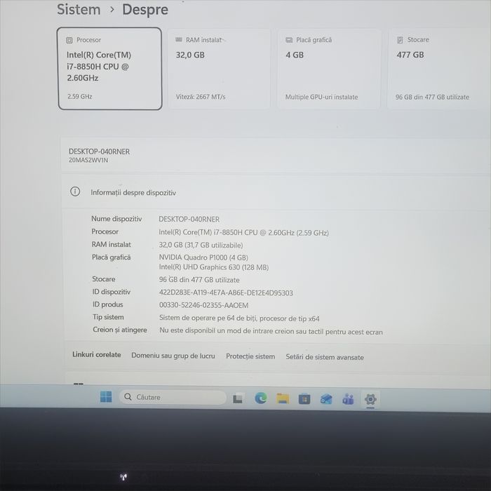 Lenovo I7-8850H,32Gb ram