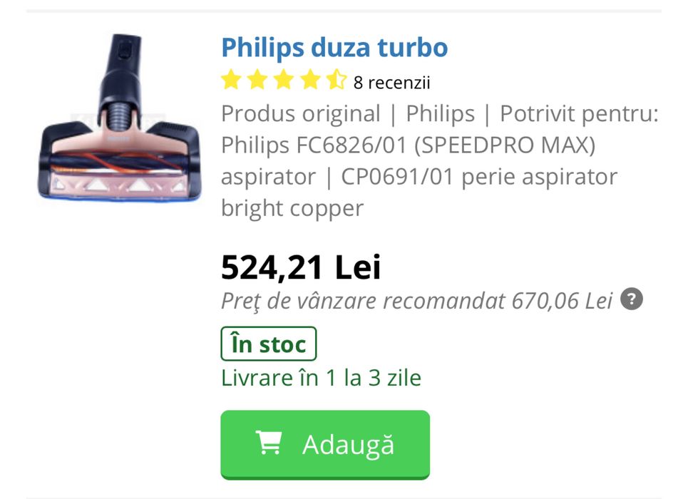 Aspirator vertical PHILIPS SpeedPro Max 25.2V defect, 75 min,perie led