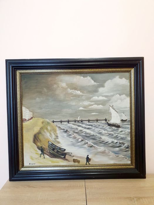 Холандска картина маслено платно морски мотив