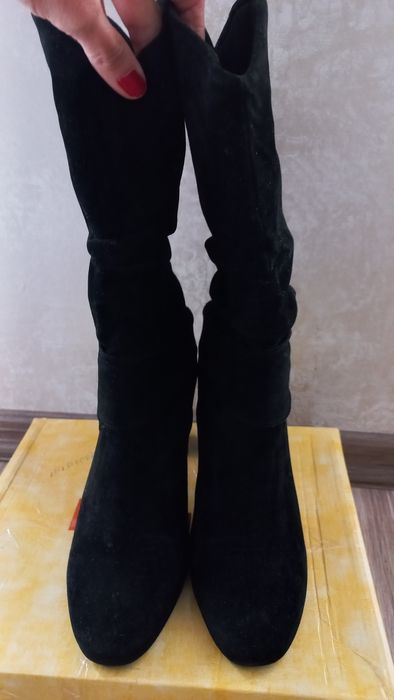 Дамски елегантни боти, ботуши с ток от велур - размер  40