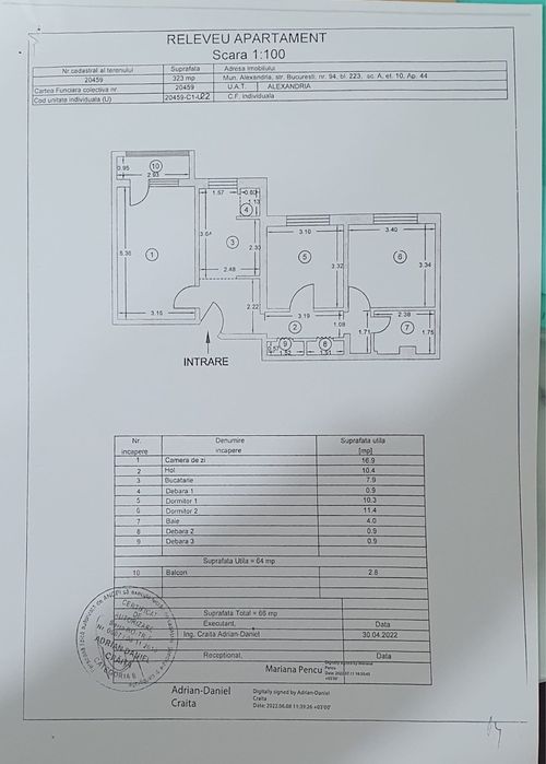 De vânzare – Apartament 3 camere decomandat, zonă centrală