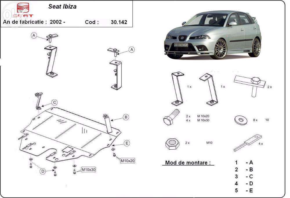 Scut metalic pentru motor Seat Ibiza 2002-prezent, otel 2mm
