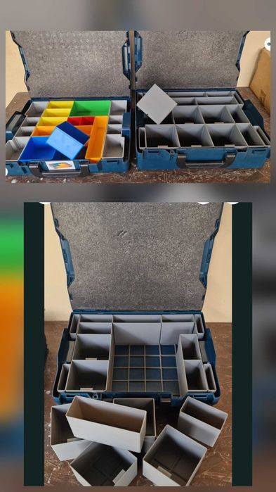 Organizatoare in cutii Bosch L-Boxx sau Festool, Makita, etc, sau in sertare, cu sistemul Gridfinity + cutii cu capac transparent