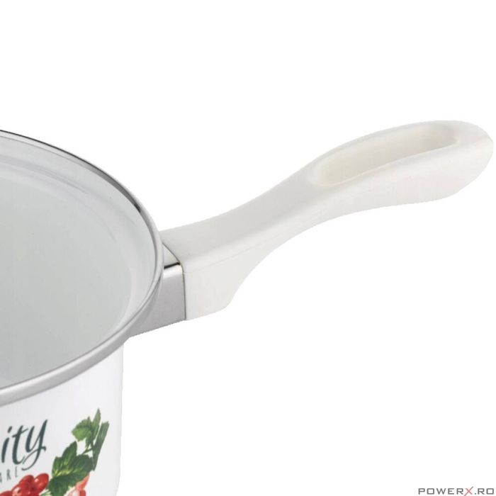 Cratita Kalina, emailata, din otel carbon, cu coada, alba, 16cm-1.15L,