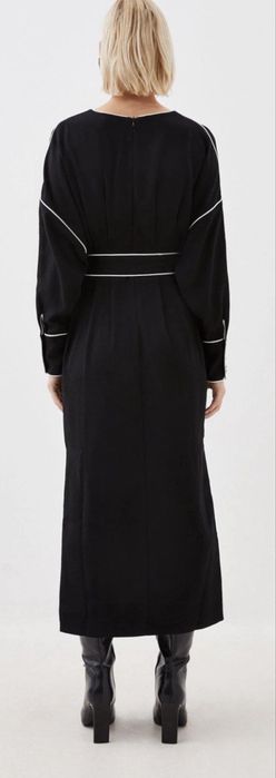 Karen Millen Petite Mono Satin Woven Crepe Contrast Piping Maxi Dress