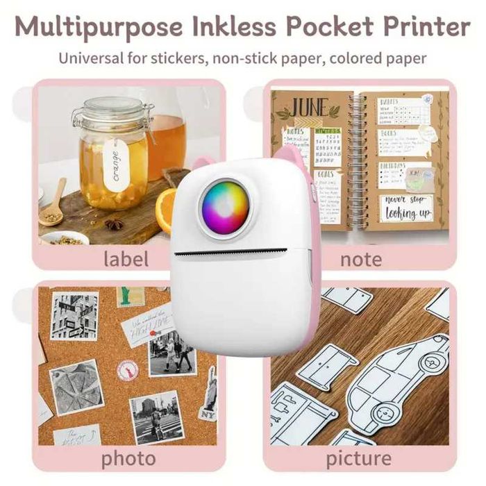 Мини термопринтер коте за деца с Bluetooth различни цветове