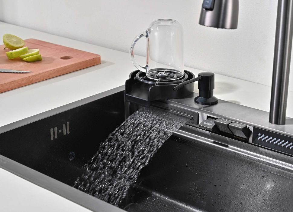 60см мултифункционална кухненска мивка с двоен водопад