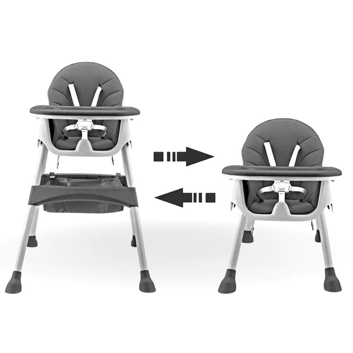 Scaun de Masa Pliabil 4in1 KinderVibe 6 Luni +, Tavita, Husa Detasabile,Roti, Centura Siguranta 5 Puncte,Ajustabil Inaltime, Cos Depozitare, Dove Grey