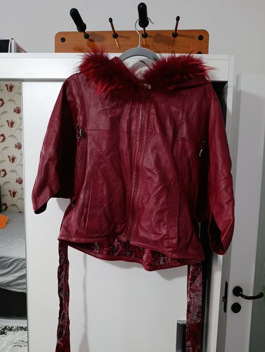 Geacă din piele naturală burgund, cu blană – All Star Leather (M)