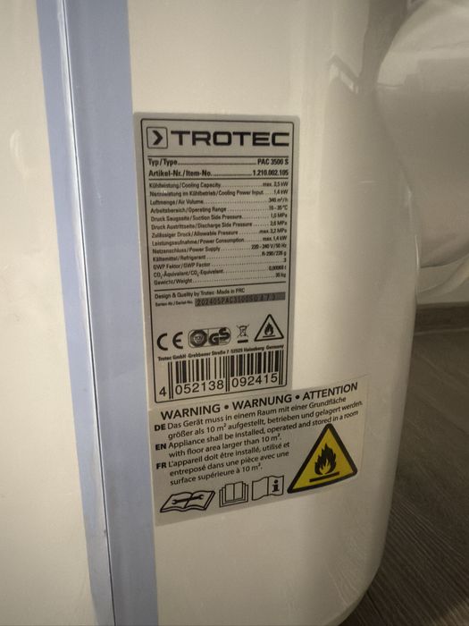 Aer conditionat portabil Trotec PAC 3500S