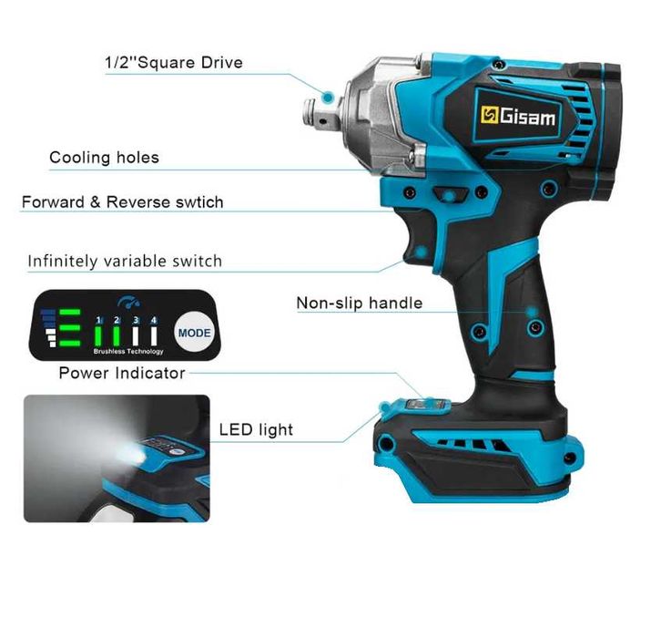 Безчетков Акумулаторен Гайковерт GISAM  1200 Nm