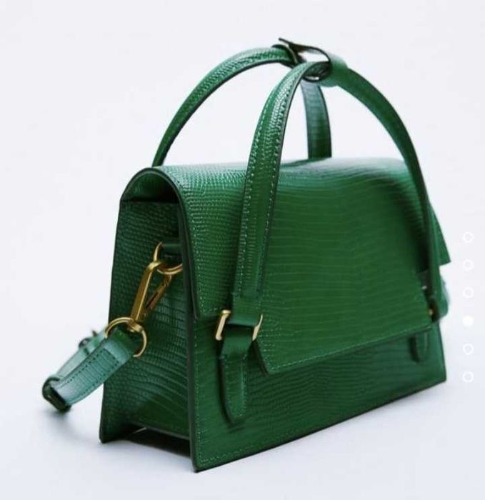 Елегантна чанта Zara Mini City Bag – Тъмнозелена, тип „гущер“