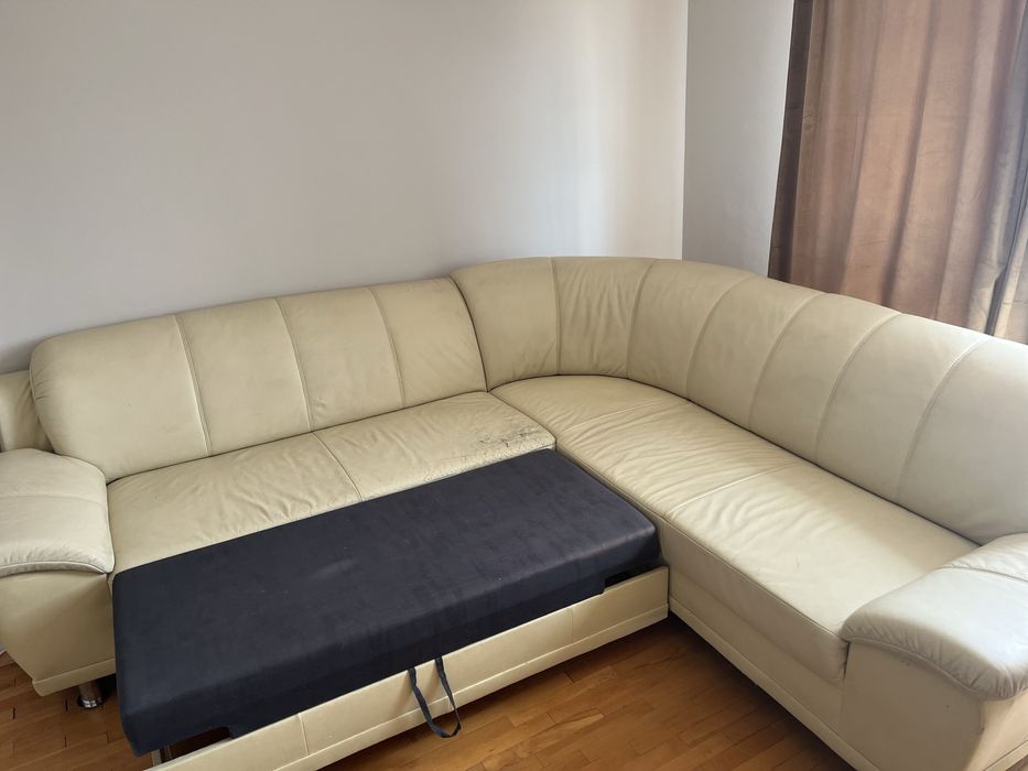 Естествена кожа  диван с функция сън