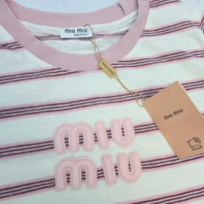 Bluză Miu Miu din bumbac, alb/roz – S/36, nouă cu etichetă