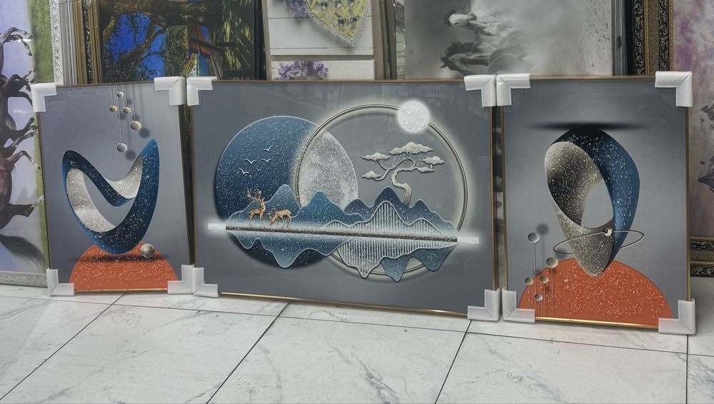 Картина из трёх частей эпоксидная смола с камнями