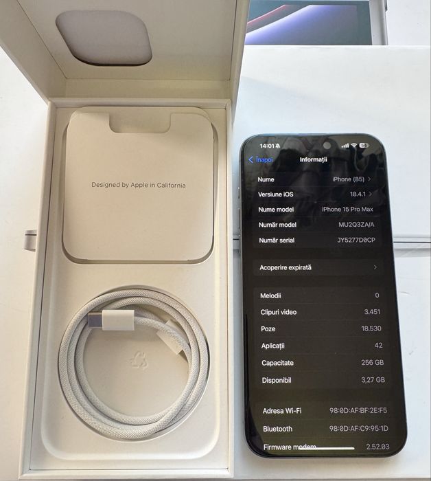 iPhone 15 Pro Max Natural Titanium Ca si Nou 10/10 - 90% baterie