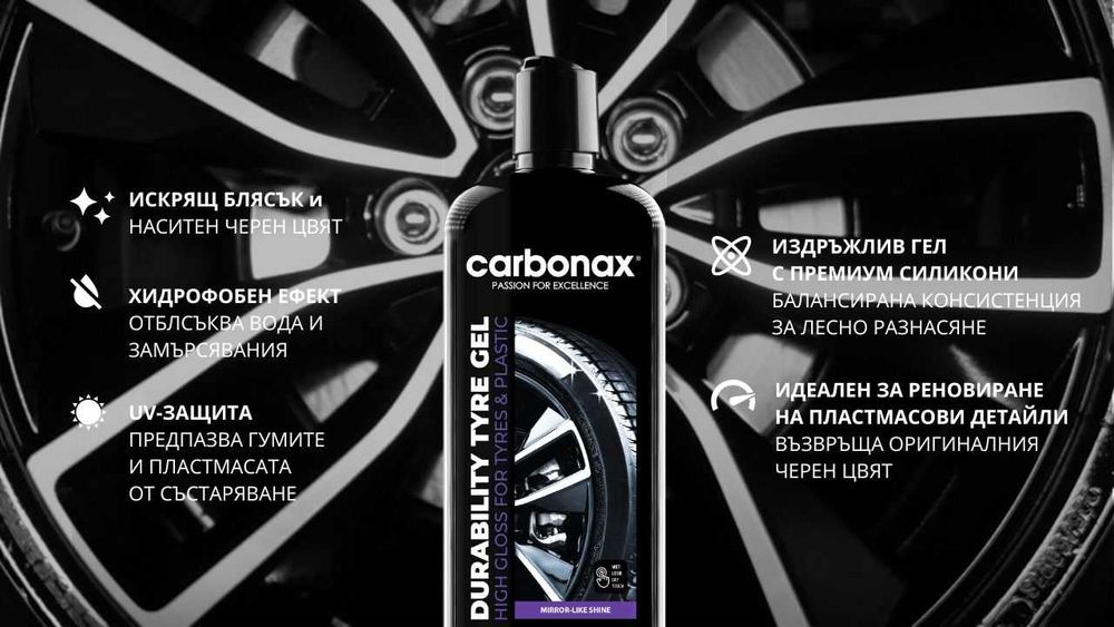Препарат гел за блясък и защита на гуми и пластмаса Carbonax 500мл