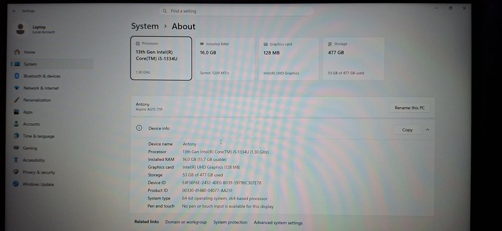 ACER Aspire Go 15 i5-1334U 512gb