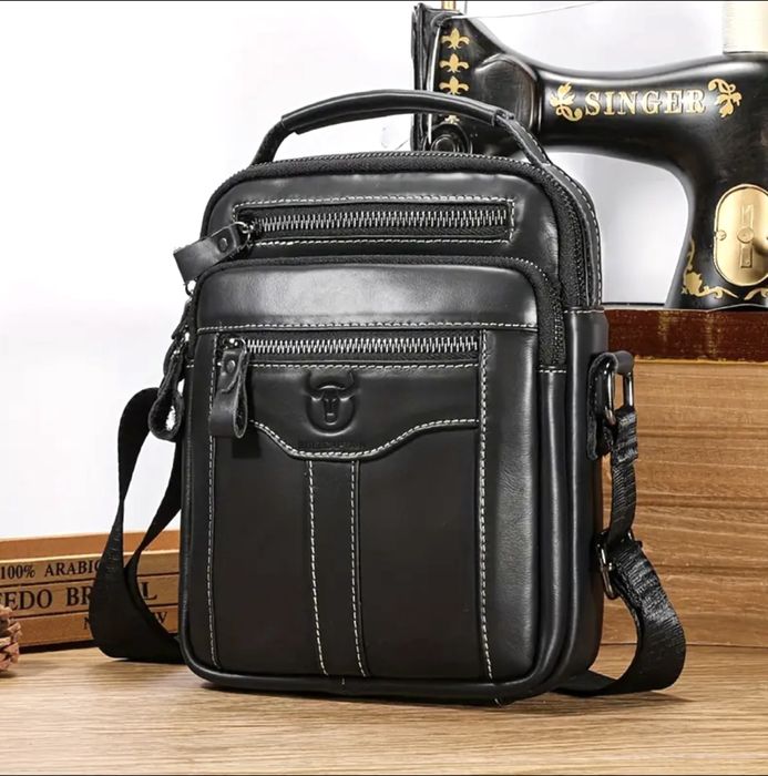 Мъжка дизайнерска,модерна и стилна чанта Bullcaptain/Черна естест.кожа