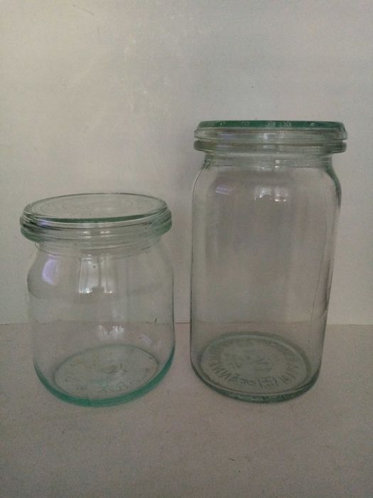 Ретро немски стъклени буркани RILLENGLAS.-2бр, ретро стъклени  шишета.