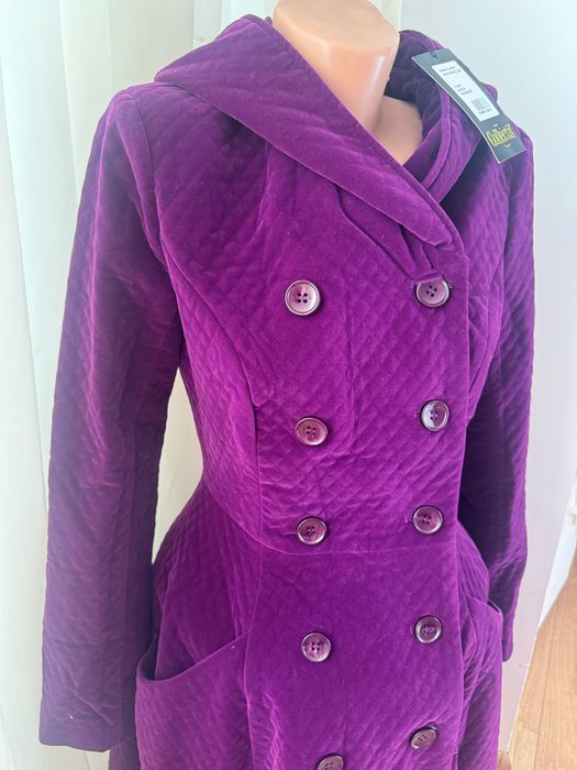 Palton mov cu glugă, matlasat, din catifea, model swing, Collectif XS