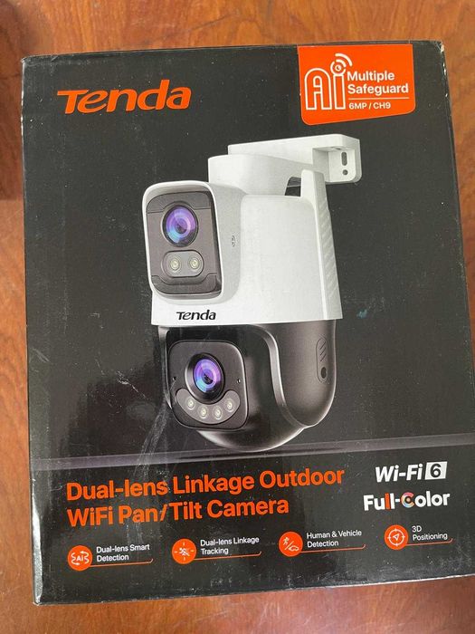 Cameră supraveghere exterior Tenda CH9 6MP WiFi, obiectiv dublu 2K+2K, vedere nocturnă, cameră de securitate, detectarea persoanelor și a vehiculelor