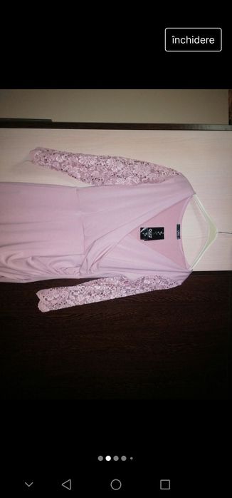 Rochie de ocazie lungă roz pudrat XL cu dantelă și paiete