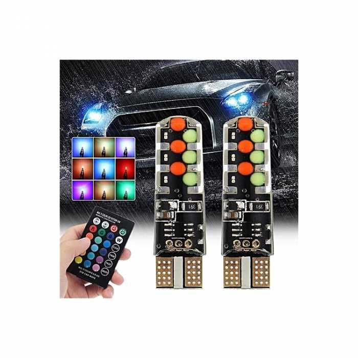 LED Ярки Лед Диодни Крушки T10 За габарит, номер, багажник, купе с дистанционно RGB