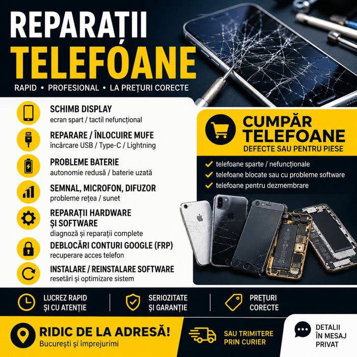 Reparații telefoane, console, pc, laptop cu ridicare de la domiciliu