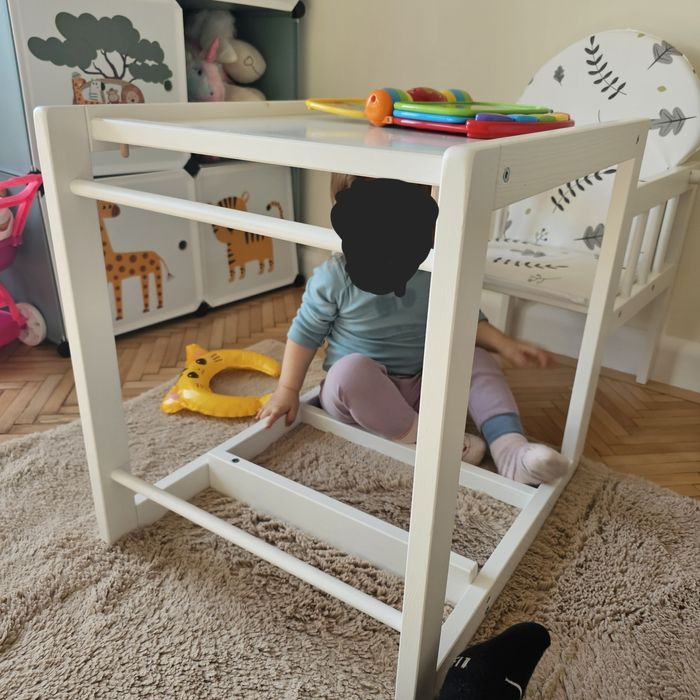 Set Masă și Scăunel copii – Design Modern, Lemn Alb