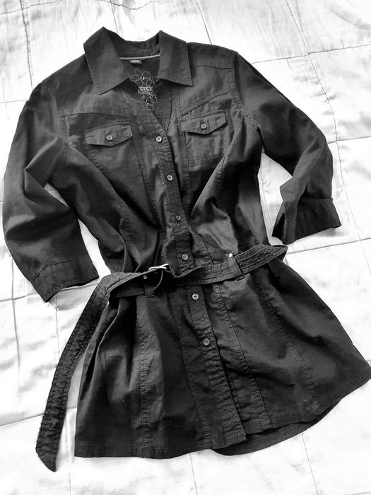 Cecil cămașă lungă damă S 55% in 45% bumbac neagră army cu cordon linen black shirt