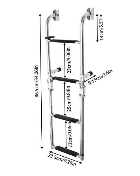 Стълба за лодка, 4 стъпала, неръждаема стомана, сгъваема