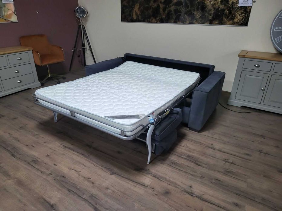 Сив диван тройка от плат набук с функция сън