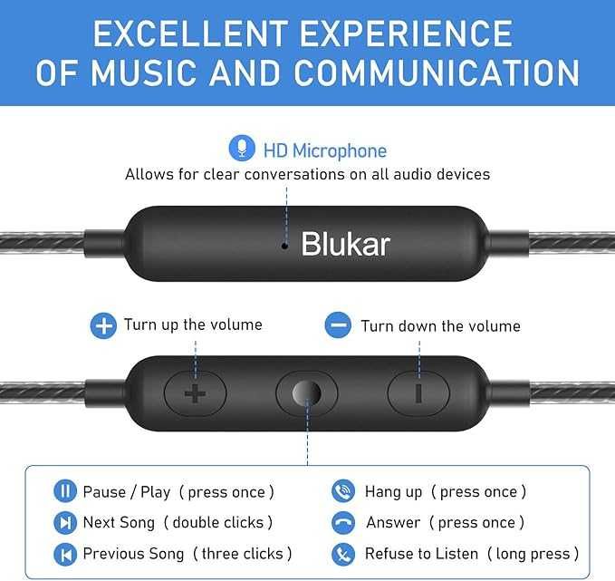 Bluetooth кабелни слушалки с микрофон Blukar