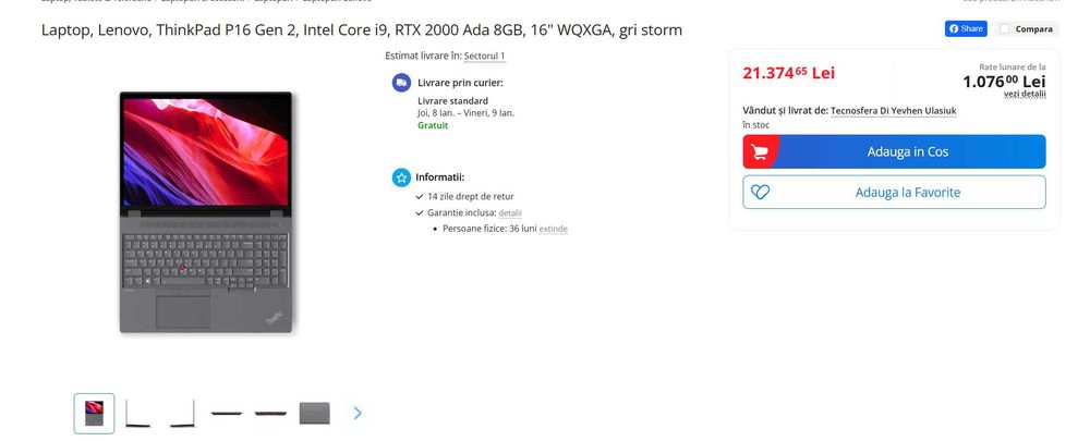 Laptop Lenovo ThinkPad P16 i9-13980HX 32GB Ram RTX 2000 8GB 1TB SSD
