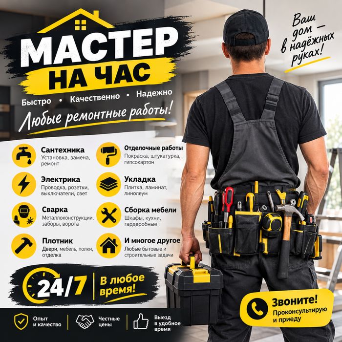 Муж на час Мастер на час - сантехника, электрика, сварка, плотник 24/7
