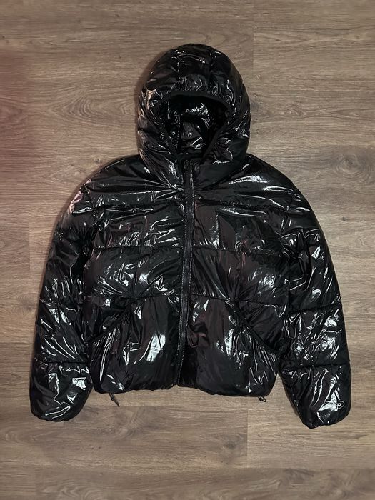 Geacă Puffer Bershka Glossy Black Unisex
