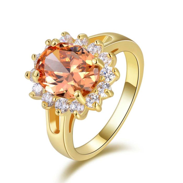 GR26,inel placat cu aur 18k,nou/marcat, zirconii albe si chihlimbar