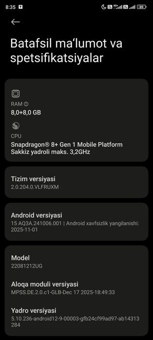 XIAOMI 12 T PRO 128-8+8