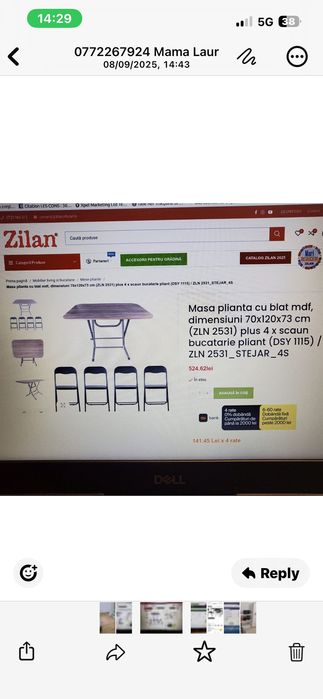 Masa nou pliabila  cu 4 scaune pliabile toate noi