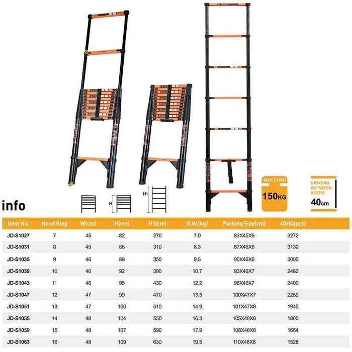 Лестница телескопическая 7 ступеней, 2.7м, S1027